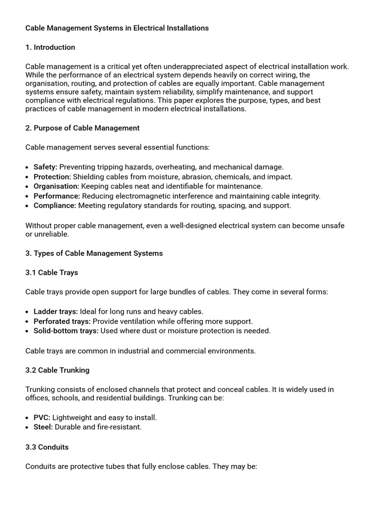 Cable Management Systems in Electrical Installations | PDF | Electrical ...