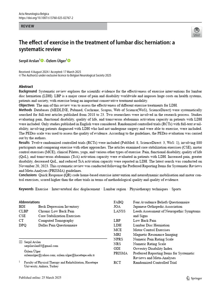The Effect of Exercise in The Treatment of Lumbar Disc Herniation A ...