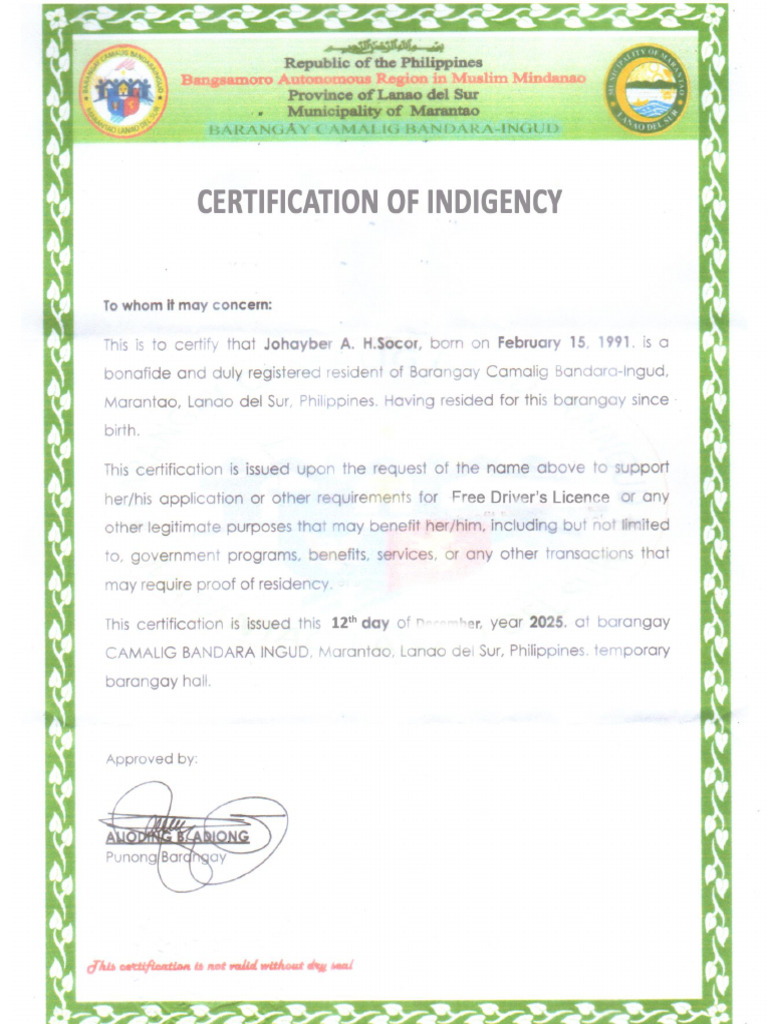 Certificate of Indigency | PDF