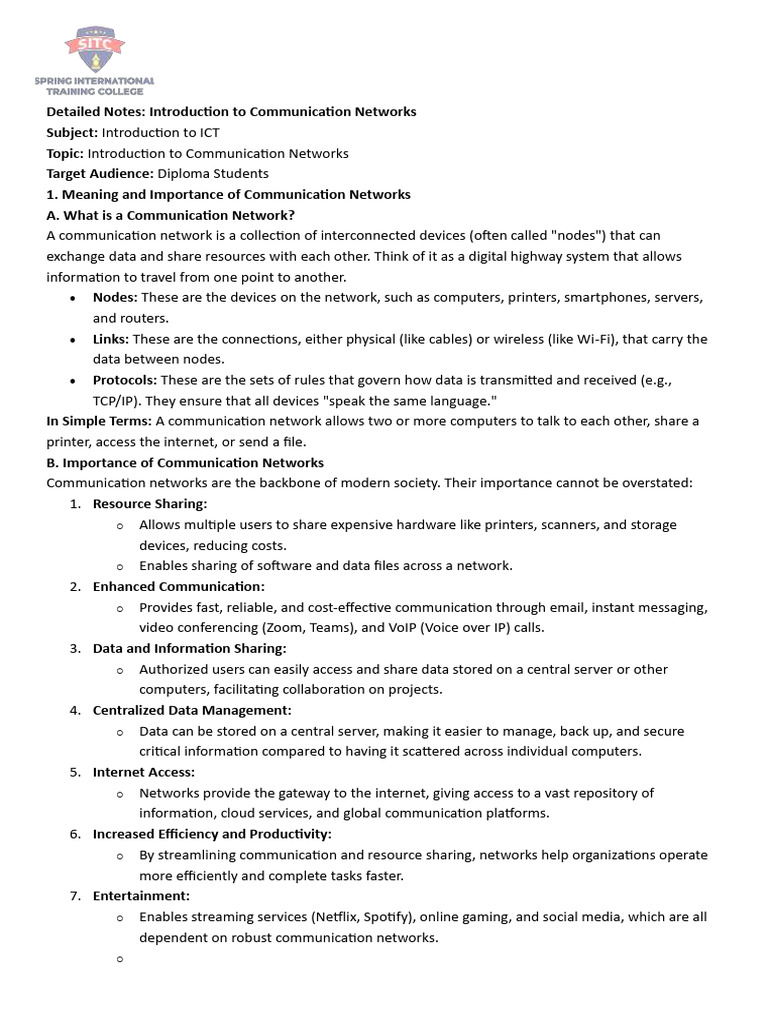 Intorduction to ICT - Introduction to Communication Networks | PDF ...