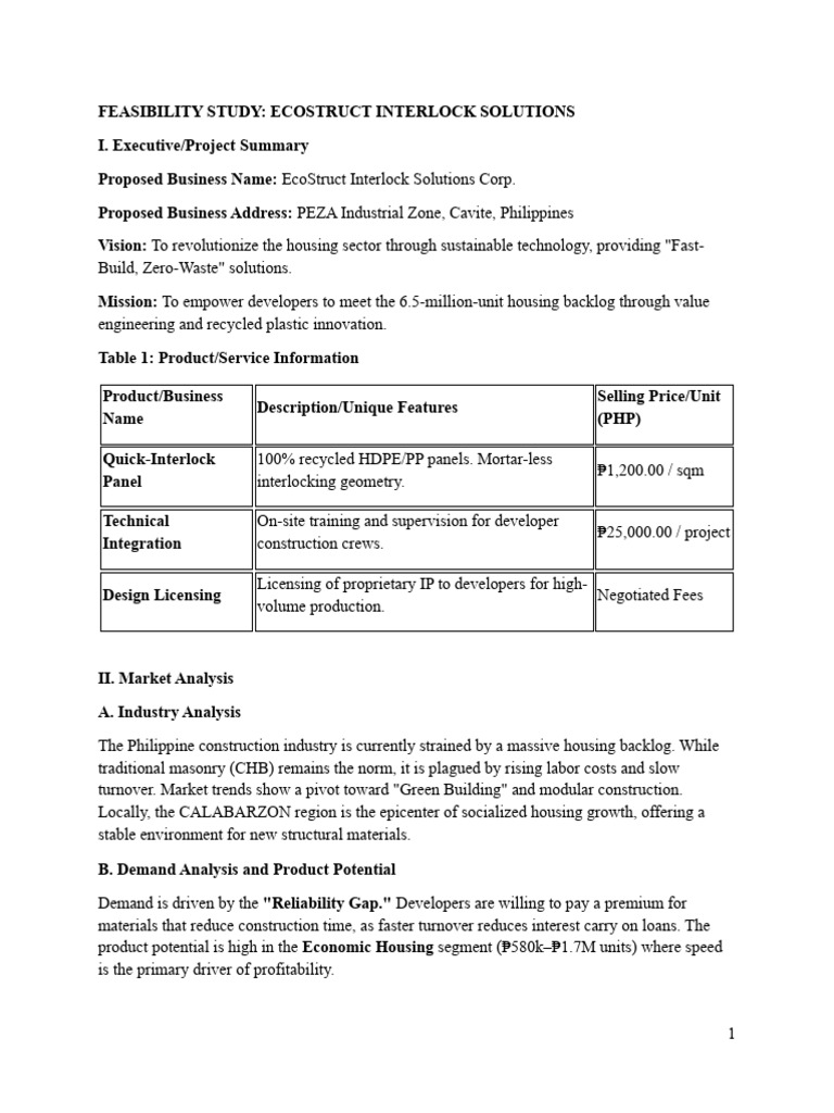 Feasibility Study Ecostruct Interlock Solutions 2 | PDF | Net Present ...