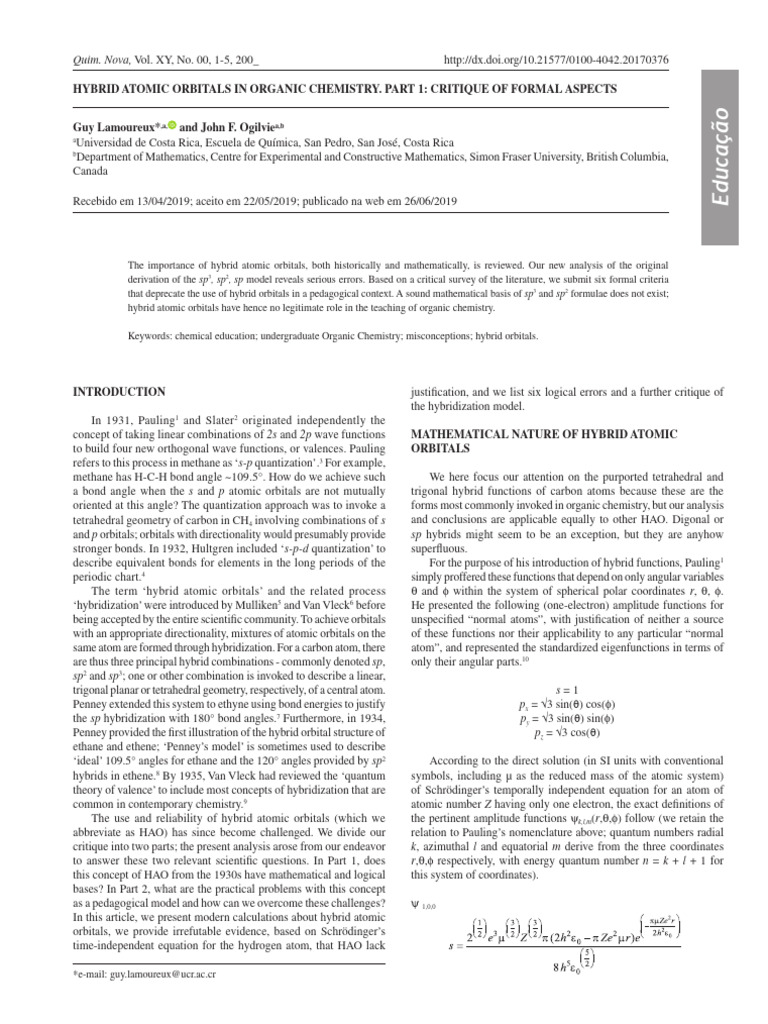 Hybrid Atomic Orbitals in Organic Chemistry Part 1 | PDF | Atomic ...