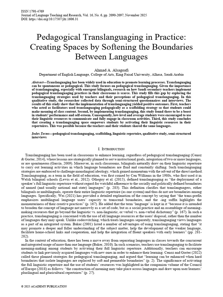 Pedagogical Translanguaging in Practice - Creating Spaces by Softening ...