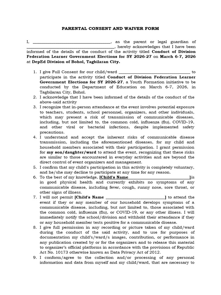 Parental Consent and Waiver Form | PDF | Common Cold | Influenza