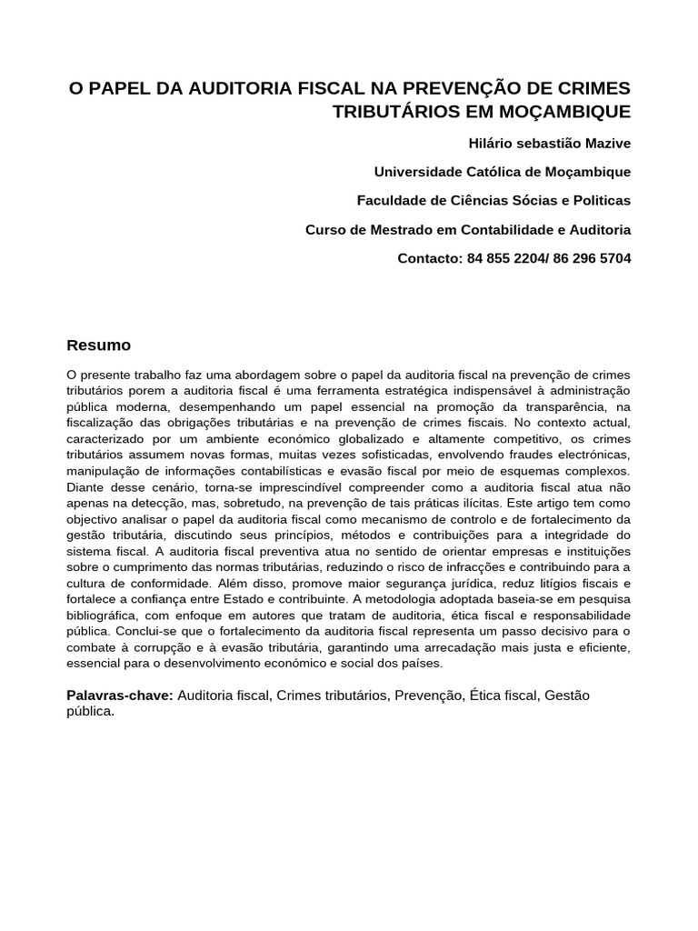 O Papel Da Auditoria Fiscal Na Prevenção de Crimes Tributários | PDF ...