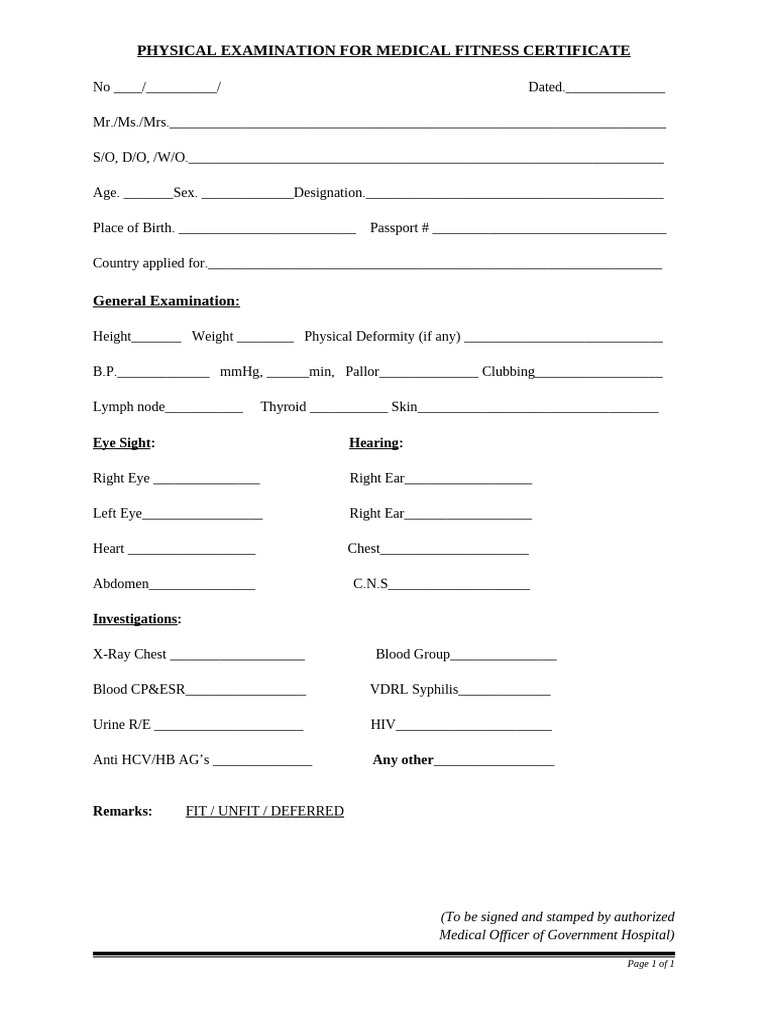 Proforma For Medical Certificate | PDF