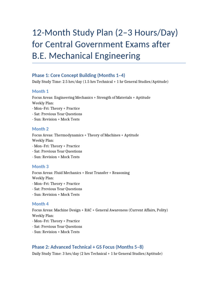 12 Month Study Plan Central Govt Exams | PDF | Applied And ...