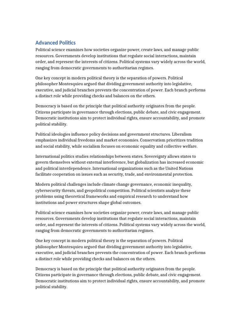Advanced Politics 10pages | PDF | Political Philosophy | Democracy