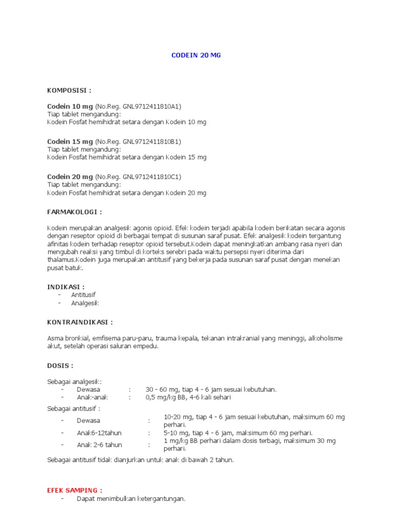 Informasi Lengkap tentang Codein 20 mg | PDF