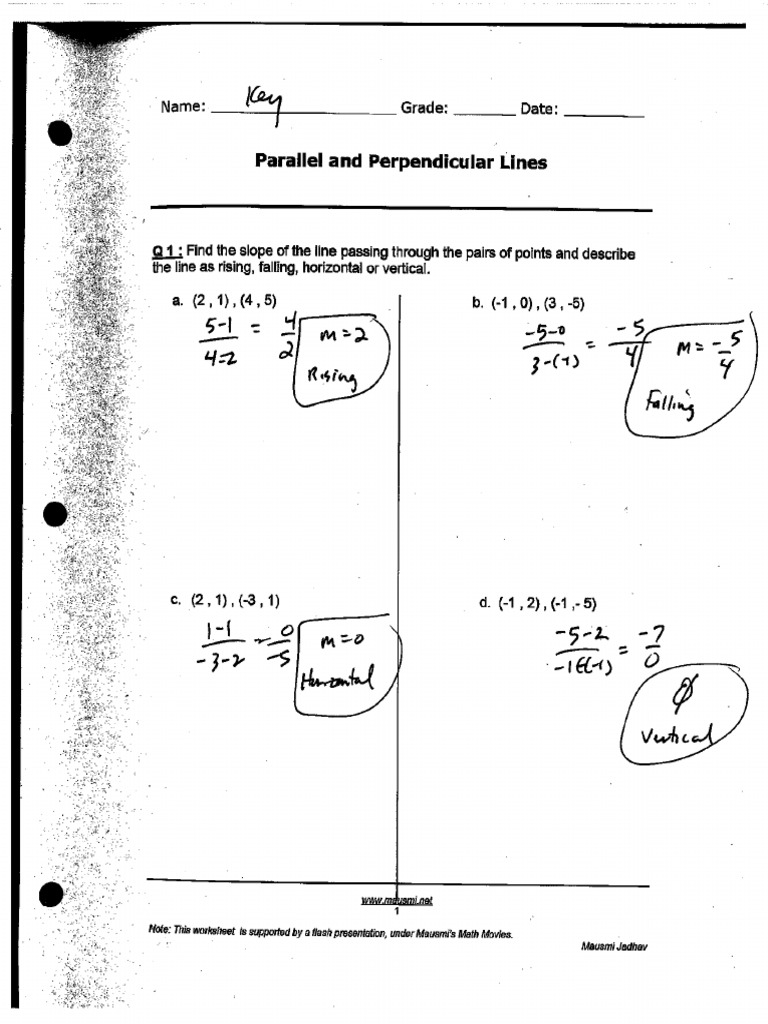 Alg 2 Parallel Perp Lines Key | PDF