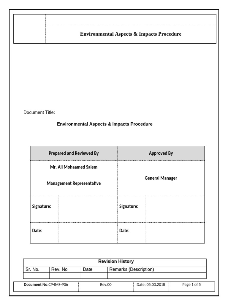 P06 - Environmental Aspects & Impacts Procedure | PDF | Risk | Risk ...
