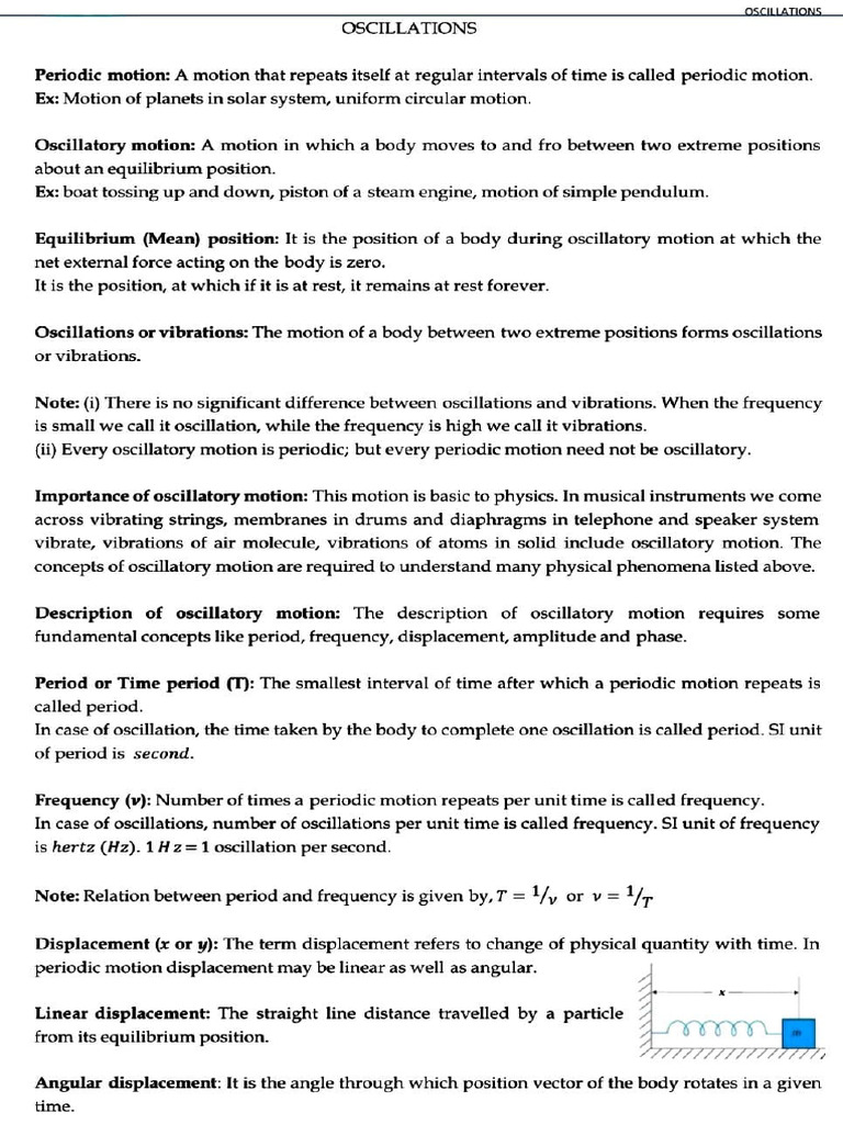 Oscillation Class 11 | PDF