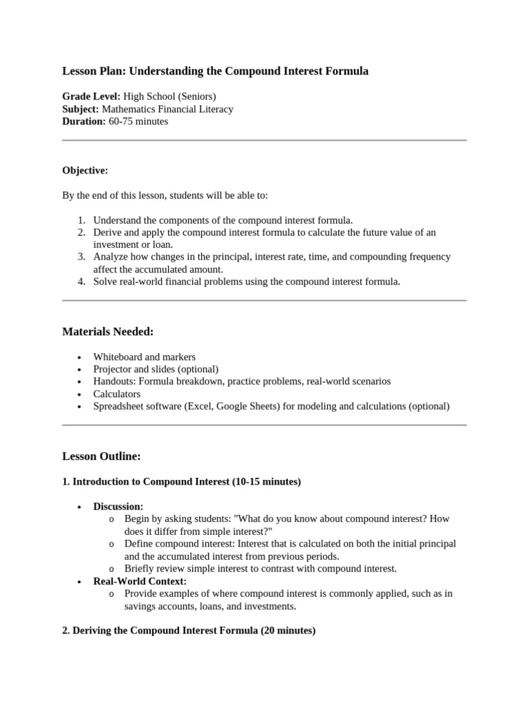 Lesson Plan 5 | PDF | Interest | Compound Interest