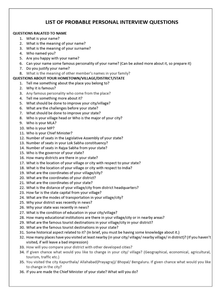 SSB Interview Questions | PDF