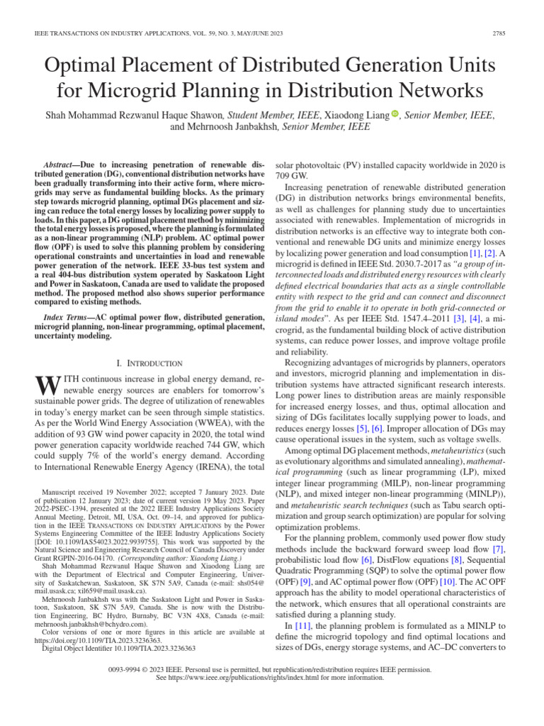 Optimal Placement of Distributed Generation Units for Microgrid ...