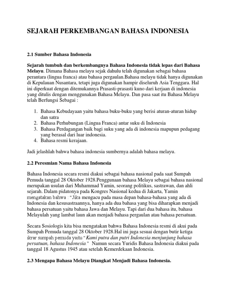 Sejarah Bahasa Indonesia Menjadi Bahasa Nasional - Seputar Sejarah