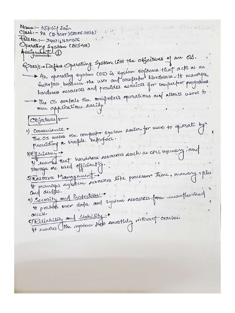 Operating System Bcs401 Assignment 1 Done by Nikhil Jain | PDF