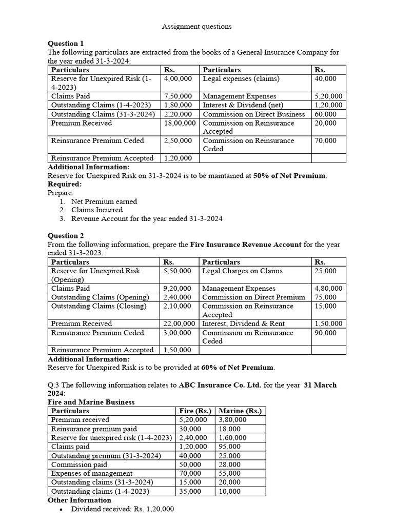Assignment Insurance Company Final Accounts | PDF | Reinsurance | Insurance