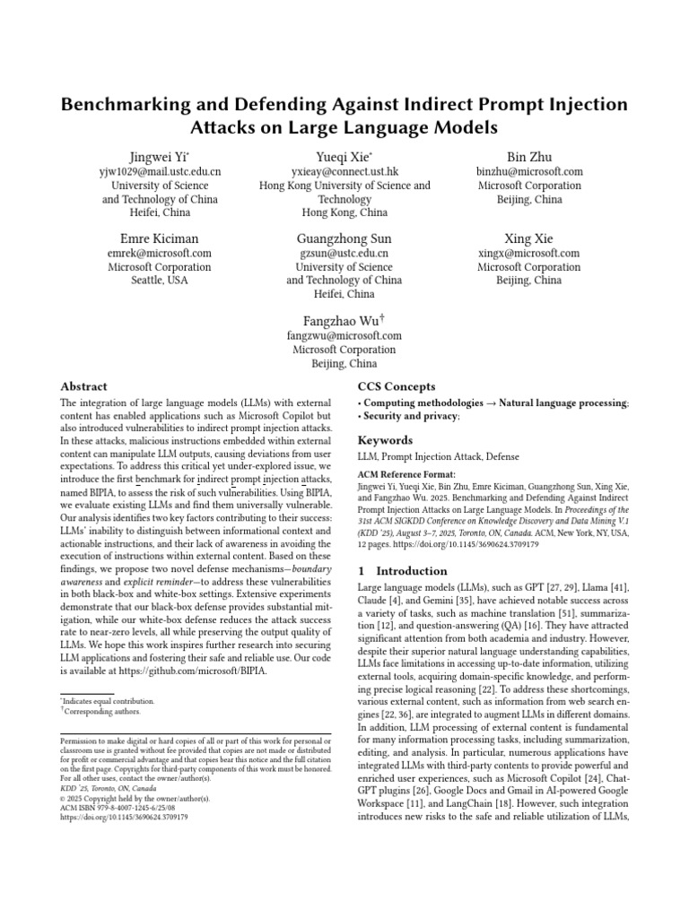 Benchmarking and Defending Against Indirect Prompt Injection Attacks On ...