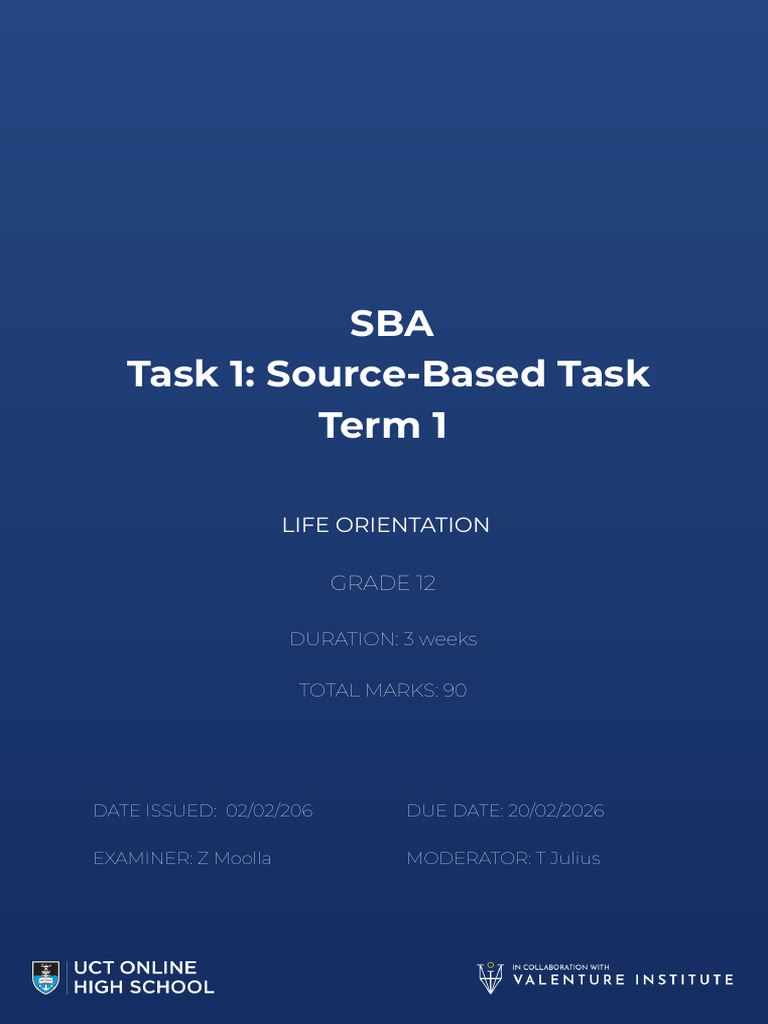 G12 Life Orientation Term 1 SBA Task1 Source-Based Task Question Paper ...