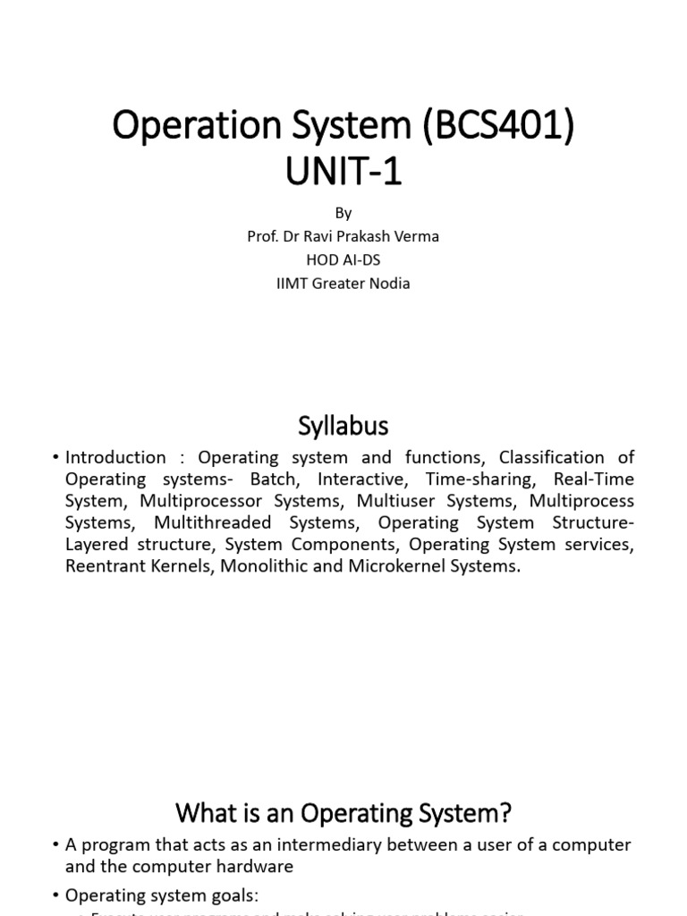Operation System (BCS401) UNIT-1 | PDF | Kernel (Operating System ...
