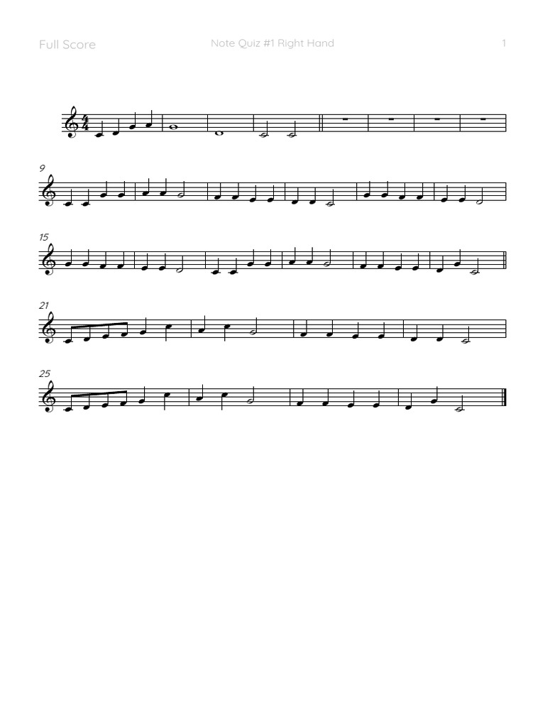 Note Quiz #1 Right Hand | PDF