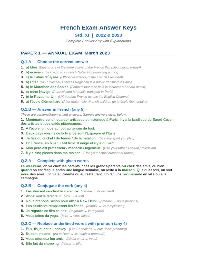 French Answers 2022 2023 | PDF