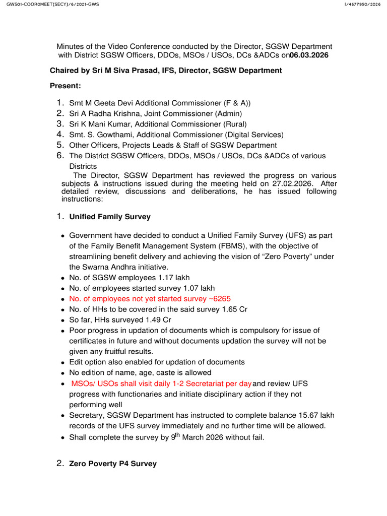 Minutes of The Director Sir VC Dated 6.03.26 | PDF