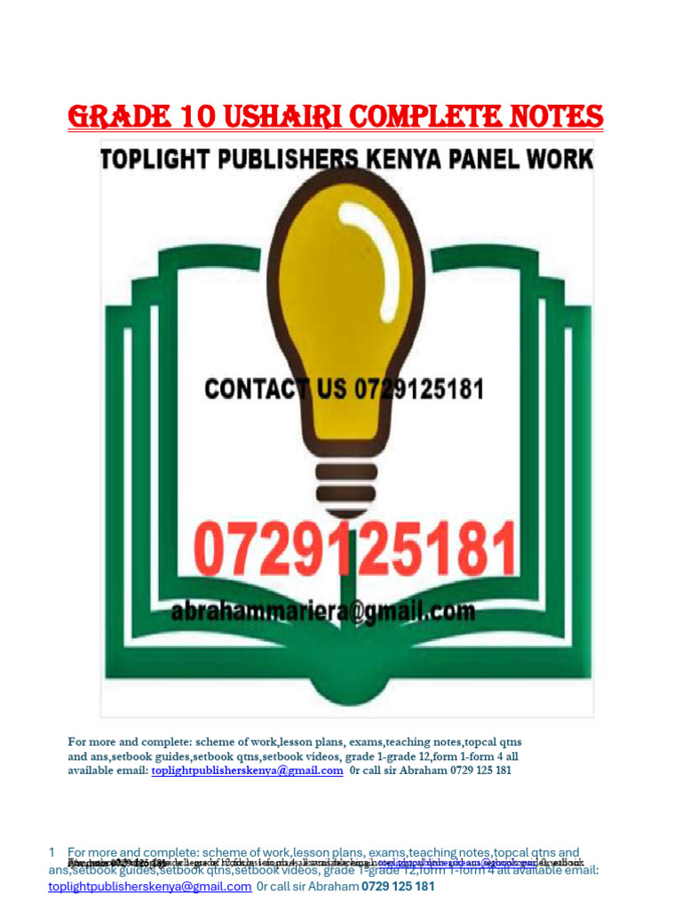 Grade 10 Ushairi Notes Complete For Term 1 2 and 3 | PDF