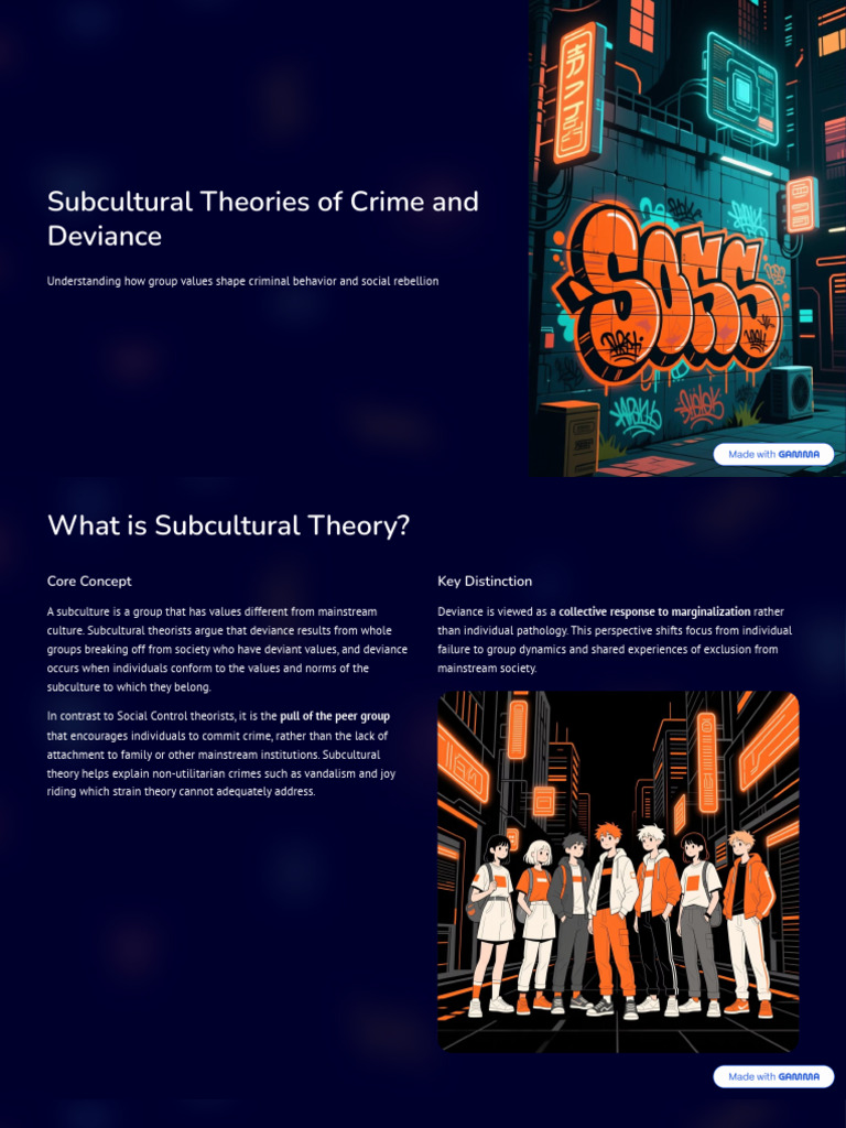 SubCultural Theories of Crimes | PDF | Deviance (Sociology) | Crimes