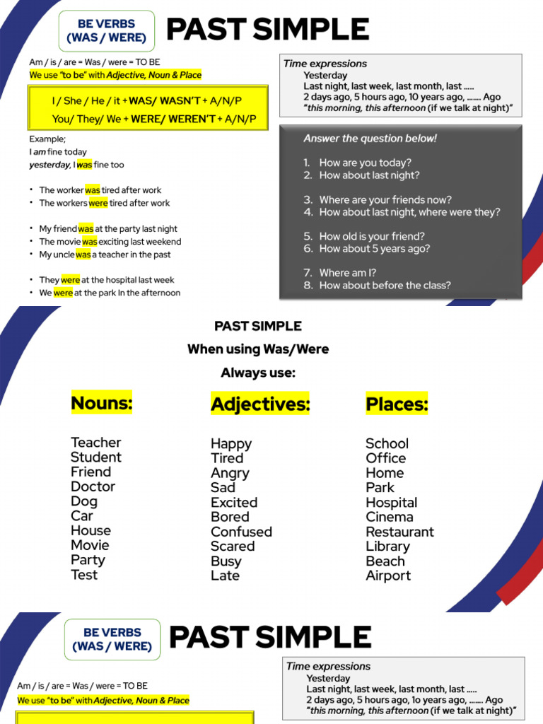 Past Simple To Be (Was Were) | PDF