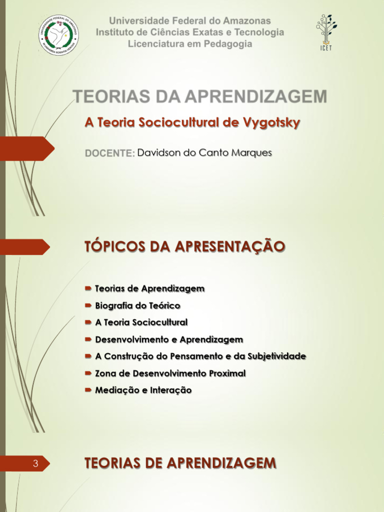 3-Teoria Sociocultural de Vygotsky | PDF | Aprendizado | Psicologia