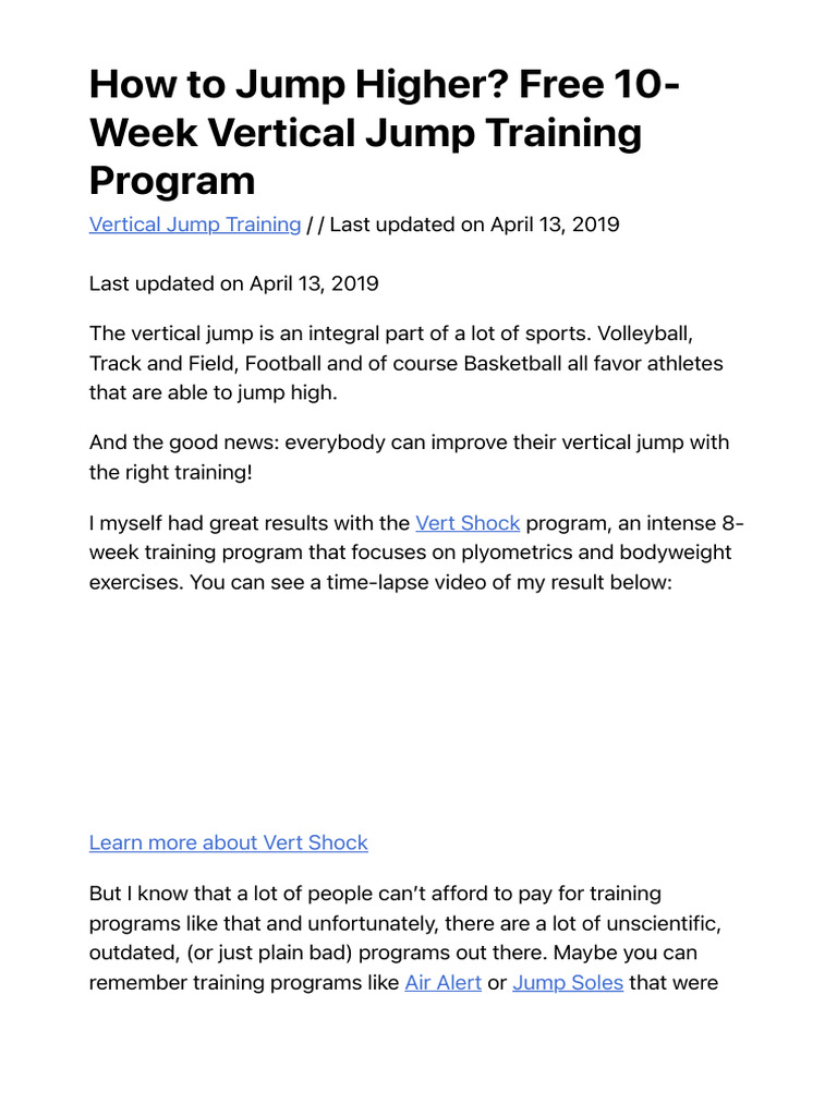 Learn How To Jump Higher - FREE 10-Week Vertical Jump Training ...