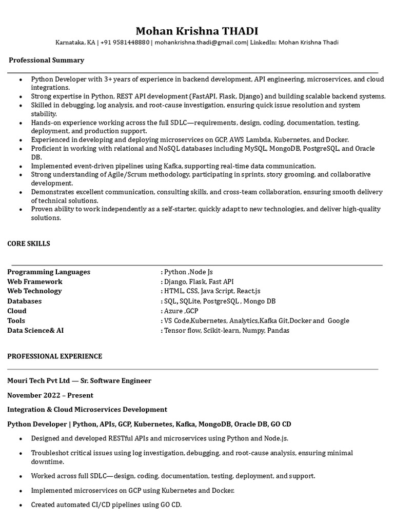Mohan - Krishna Resume - 1 | PDF | Systems Engineering | Computer ...