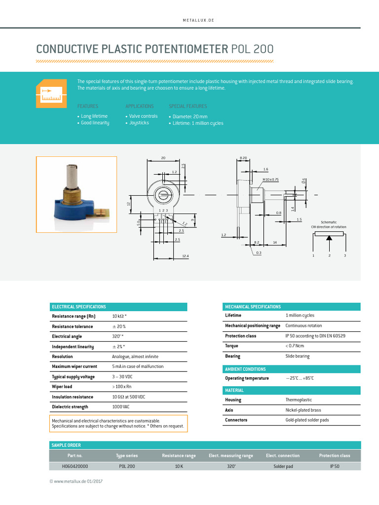 Potentiometer POL 200 Metallux - EN | PDF | Electrical Connector ...
