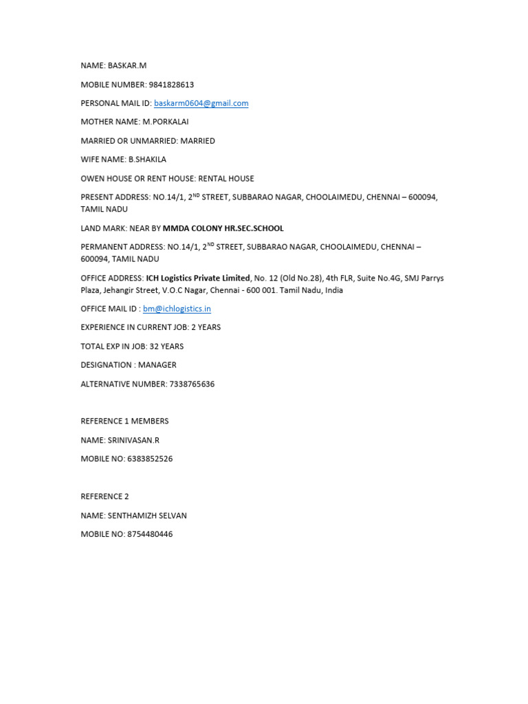 Baskar Details | PDF