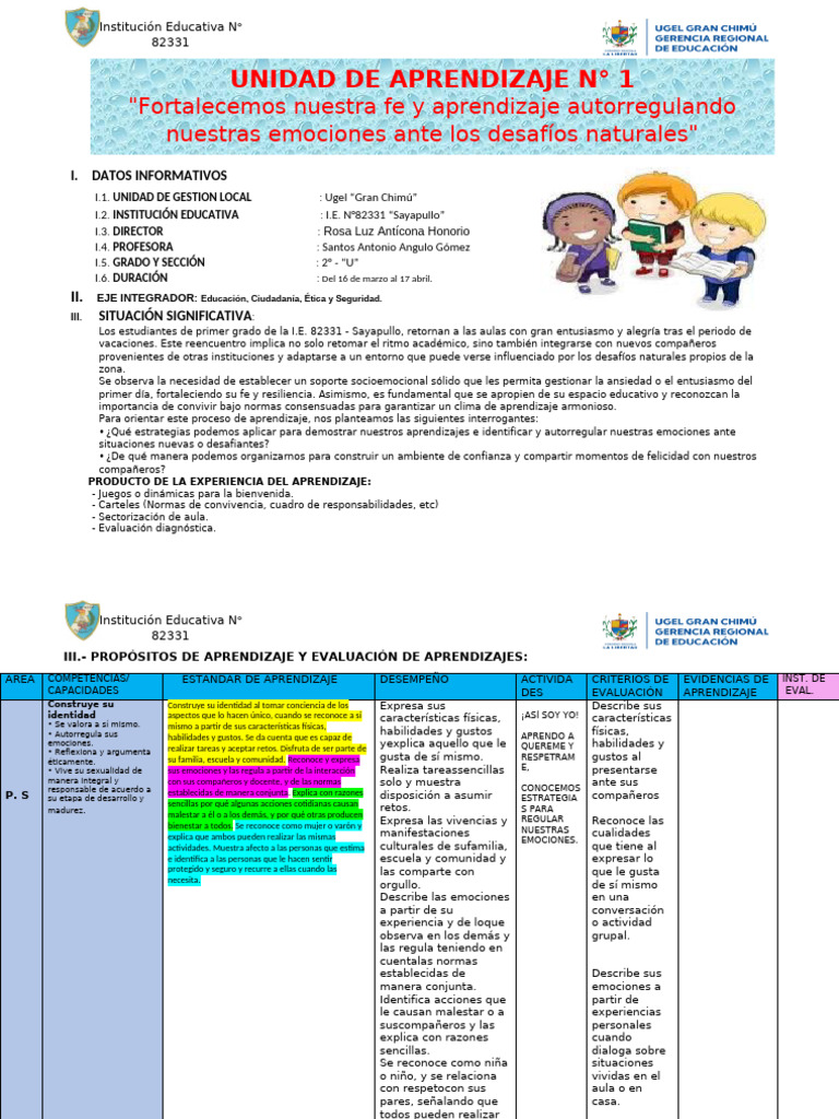 Unidad de Aje 1 Segundo Grado | PDF | Evaluación | Aprendizaje