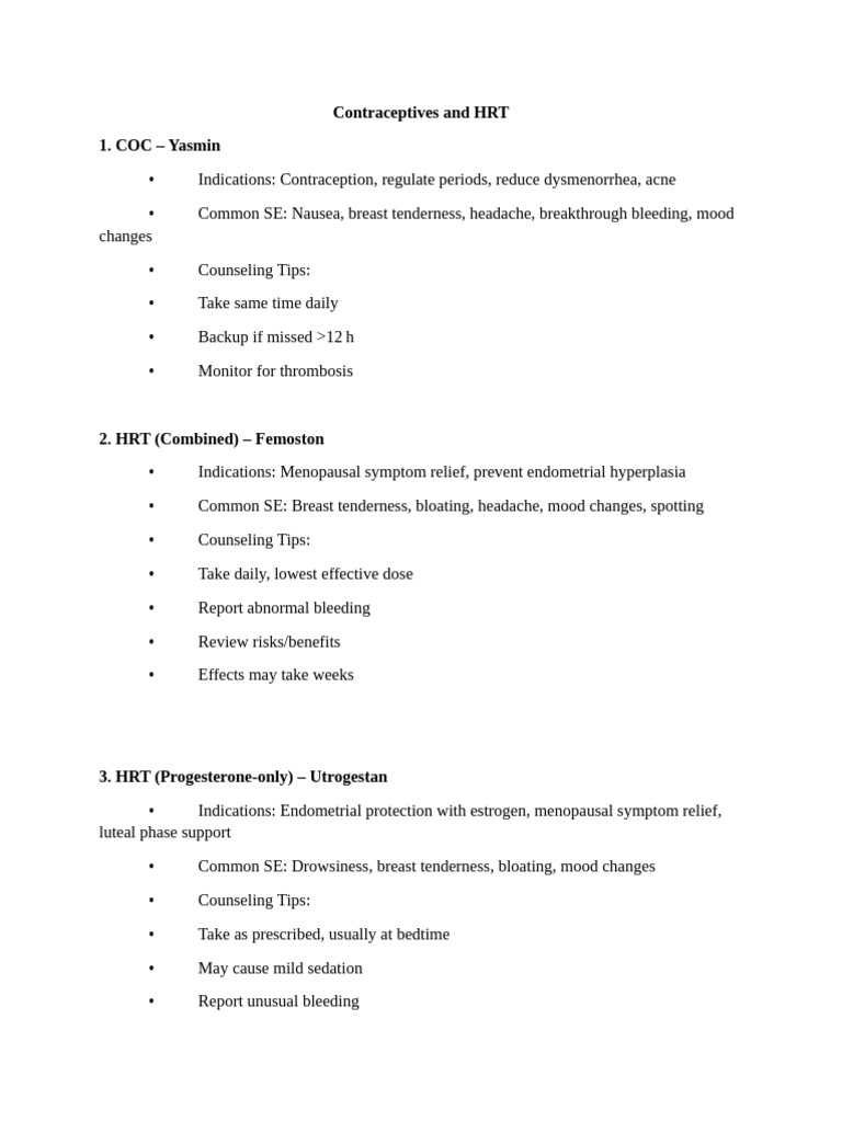Contraceptives and HRT | PDF