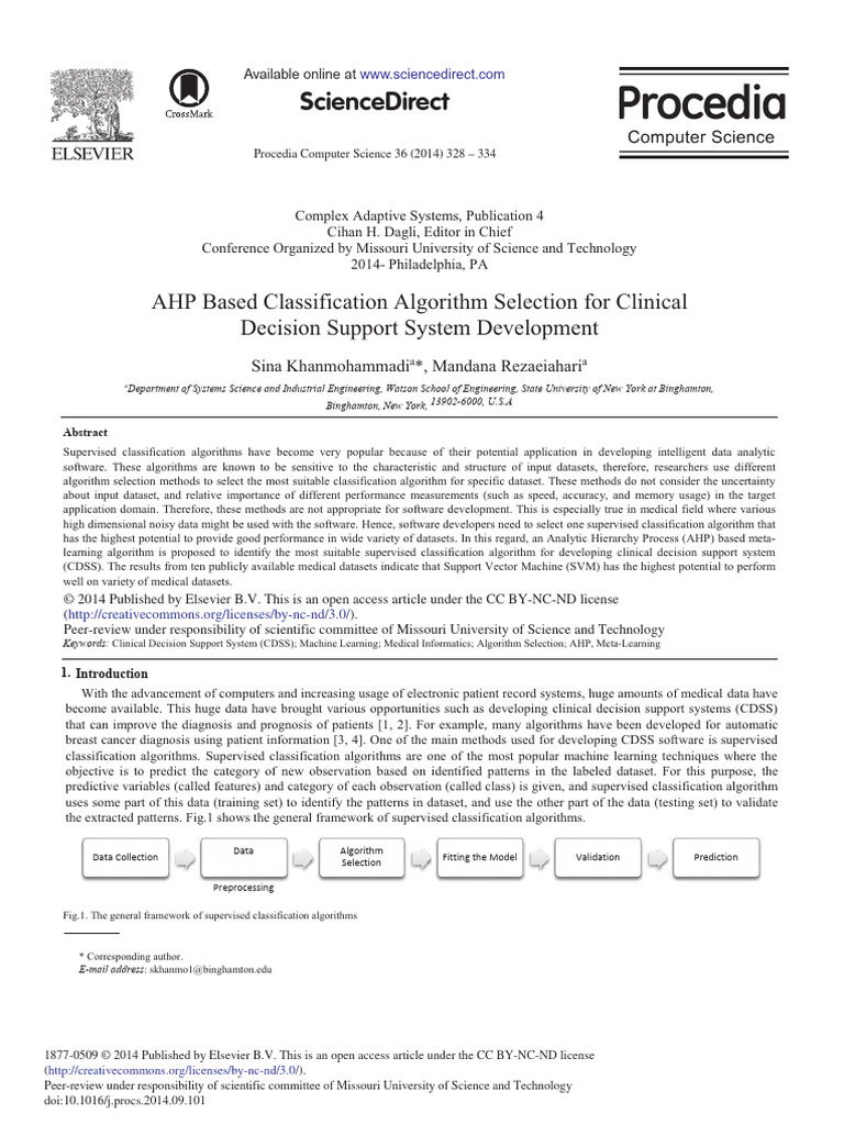 AHP Based Classification Algorithm Selection for Clinica 2014 Procedia ...