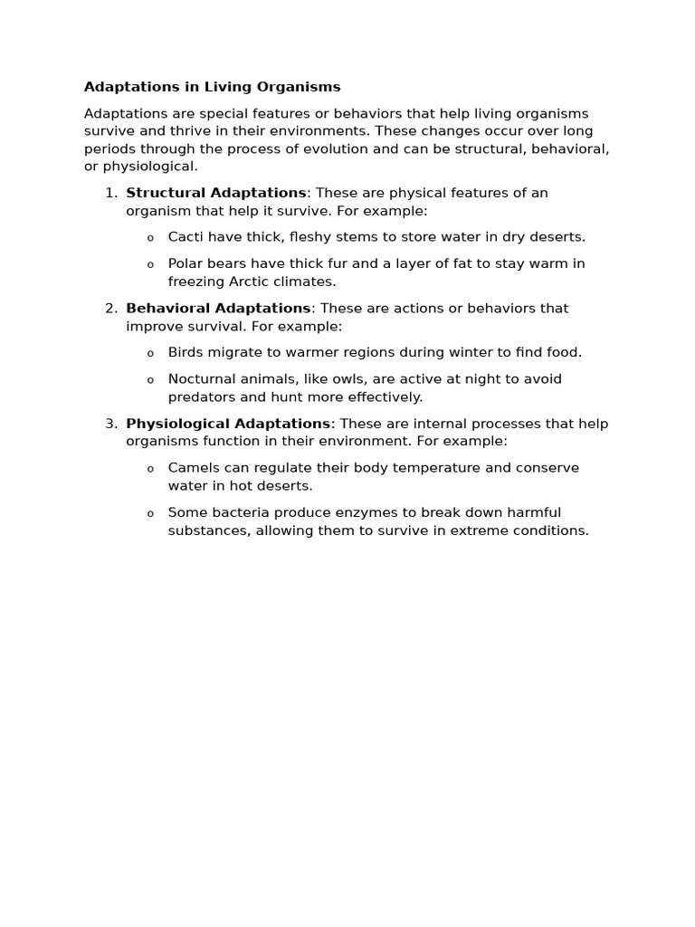 Adaptations in Living Organisms | PDF