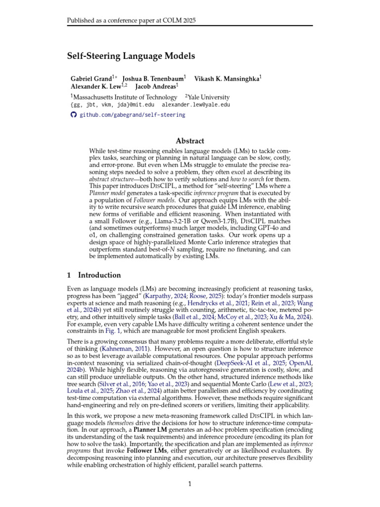 Self-Steering Language Models | PDF | Statistical Inference | Monte ...