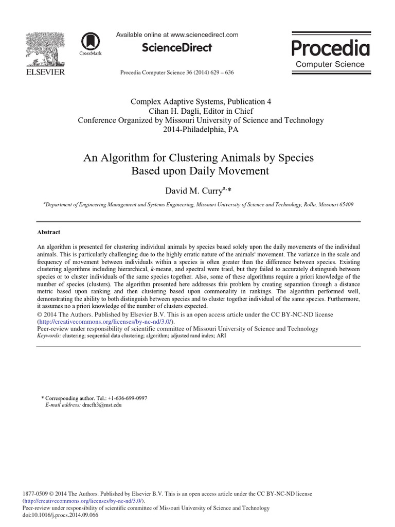 An Algorithm for Clustering Animals by Species Based 2014 Procedia ...