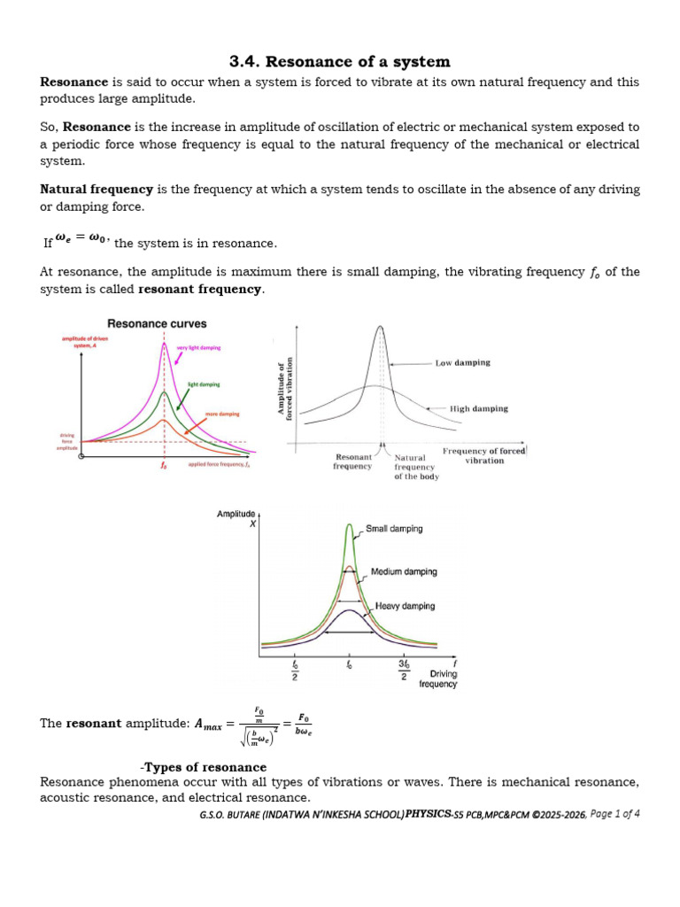 Resonance Notes | PDF | Resonance | Oscillation