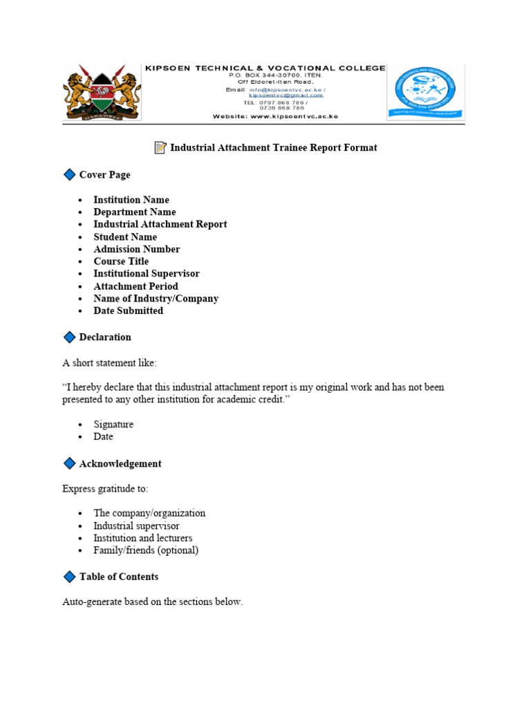 ? Industrial Attachment Trainee Report Format | PDF