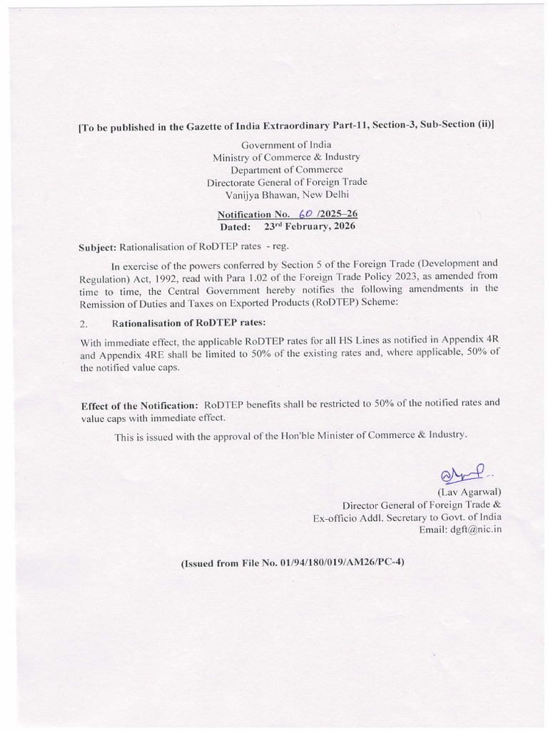 Rodtep Notification No 60 Dated 23.02.2026 - English - 0001 | PDF