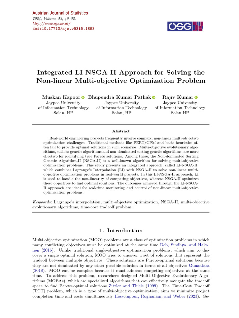 Integrated LI-NSGA-II Approach For Solving The Non | PDF | Mathematical ...