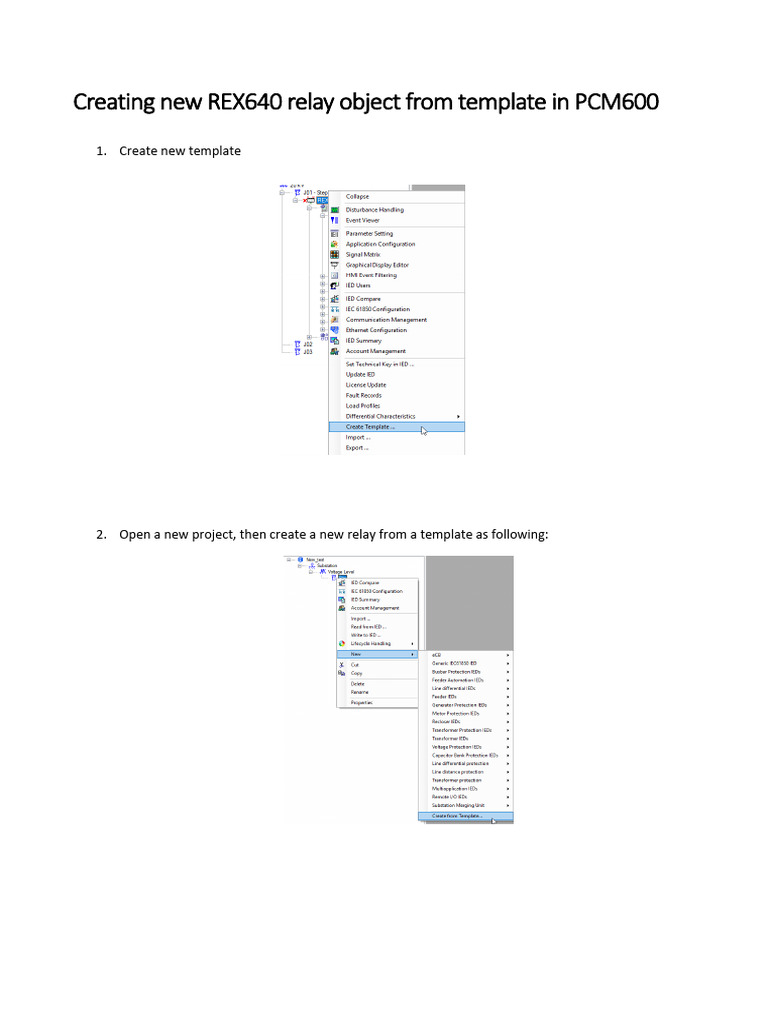 Creating New REX640 Relay Object From Template in PCM600 | PDF