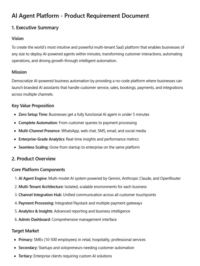 AI Agent Platform - Product Requirement Document | PDF | Artificial ...