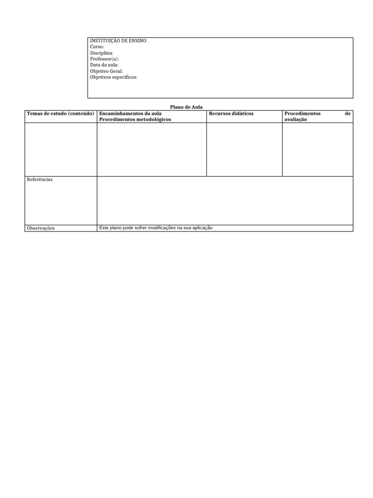 Modelo de Plano de Aula 1 | PDF