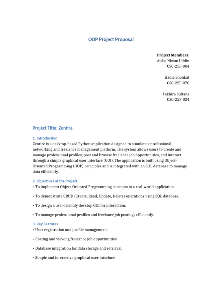 Zentire OOP Project Proposal Updated | PDF